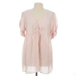 Suzanne Betro Women's Pink Striped V-Neck Tunic Top